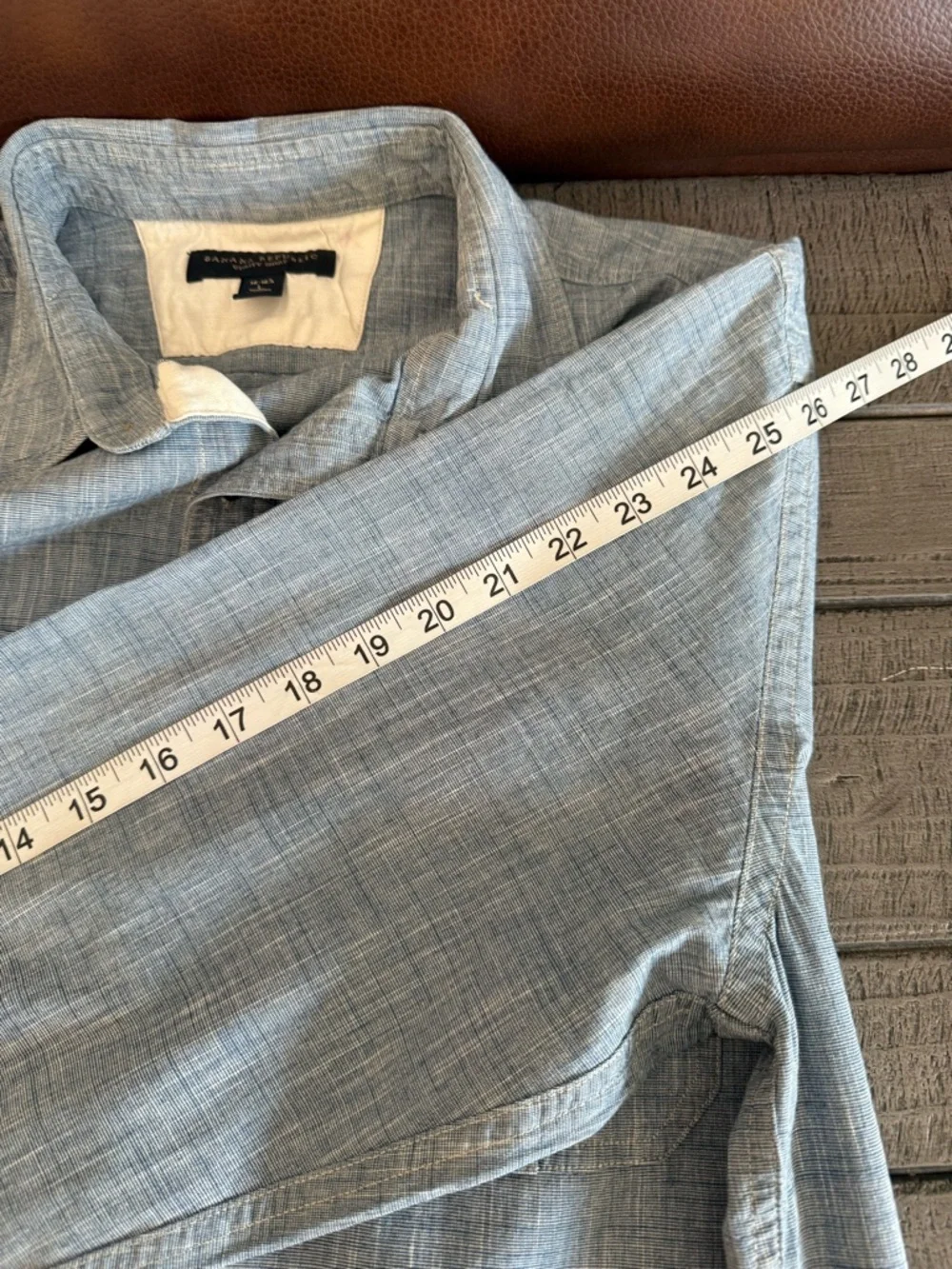 Banana Republic Light‎ Blue Striped Utility Shirt 16-16 1/2. 100% Cotton